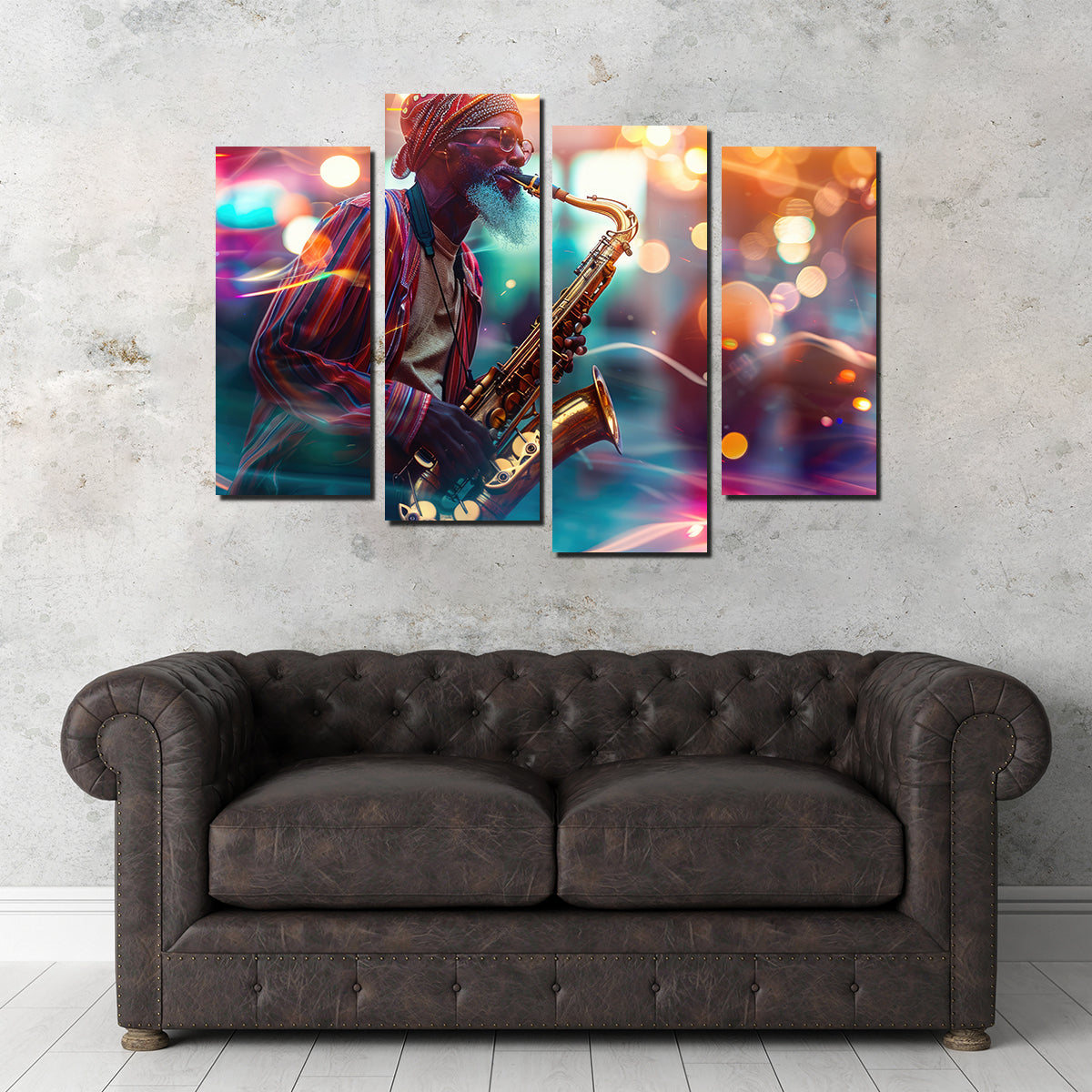 Saxophonist in the City Lights Wall Art
