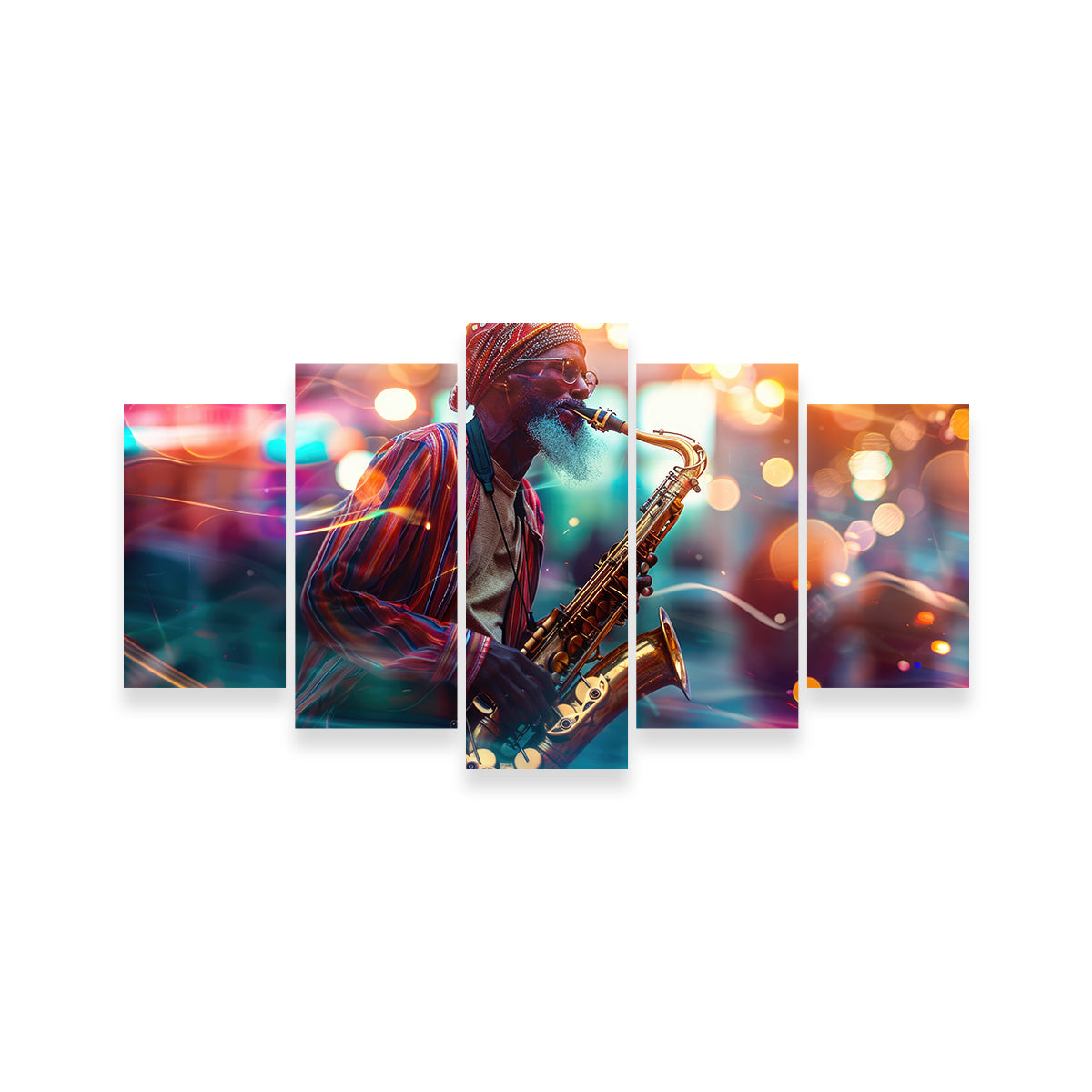 Saxophonist in the City Lights Wall Art