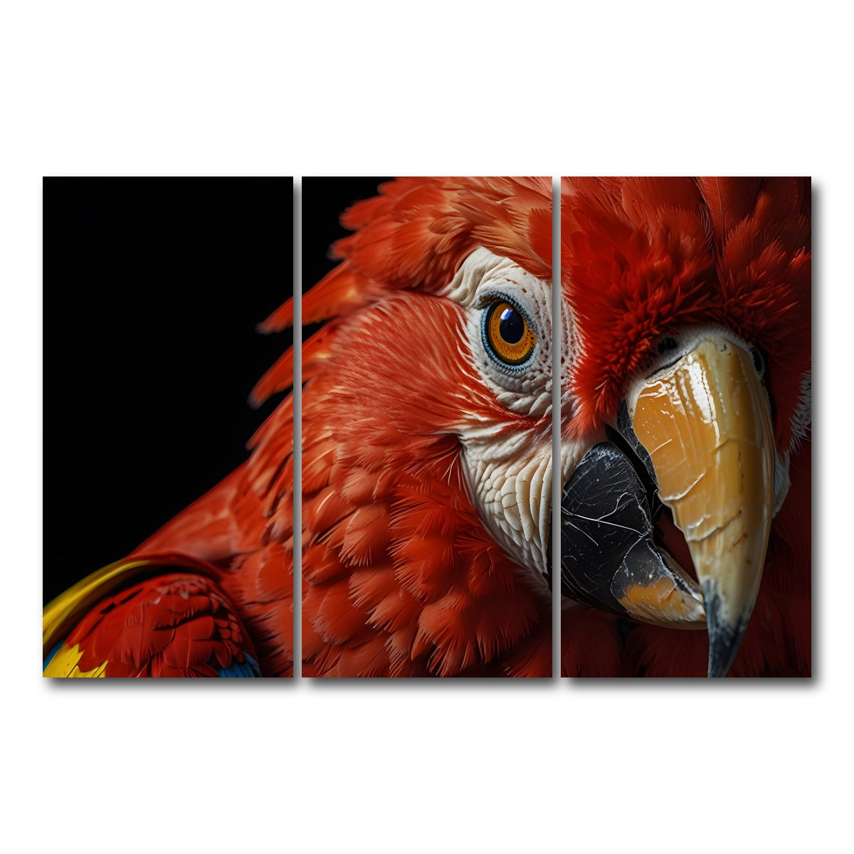 AUTO-MOCKUP WHITE | Scarlet Macaw close-up | 3 Piece | Gallery Wrap Canvas | group=12x24