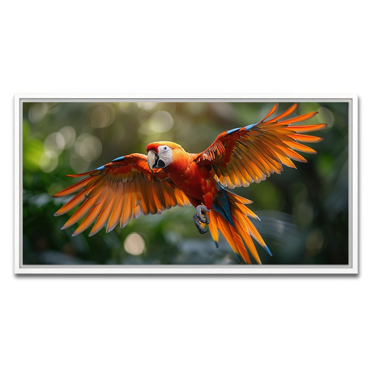 AUTO-MOCKUP WHITE | Scarlet Macaw in Flight | 1 Piece | White Framed Canvas | group=2x1