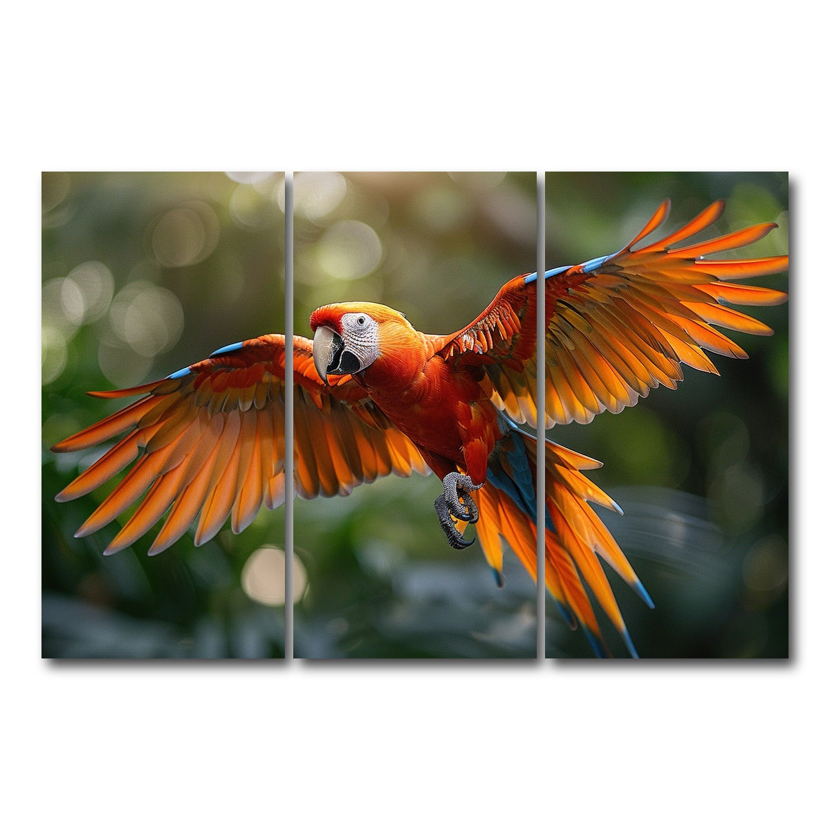 AUTO-MOCKUP WHITE | Scarlet Macaw in Flight | 3 Piece | Gallery Wrap Canvas | group=12x24