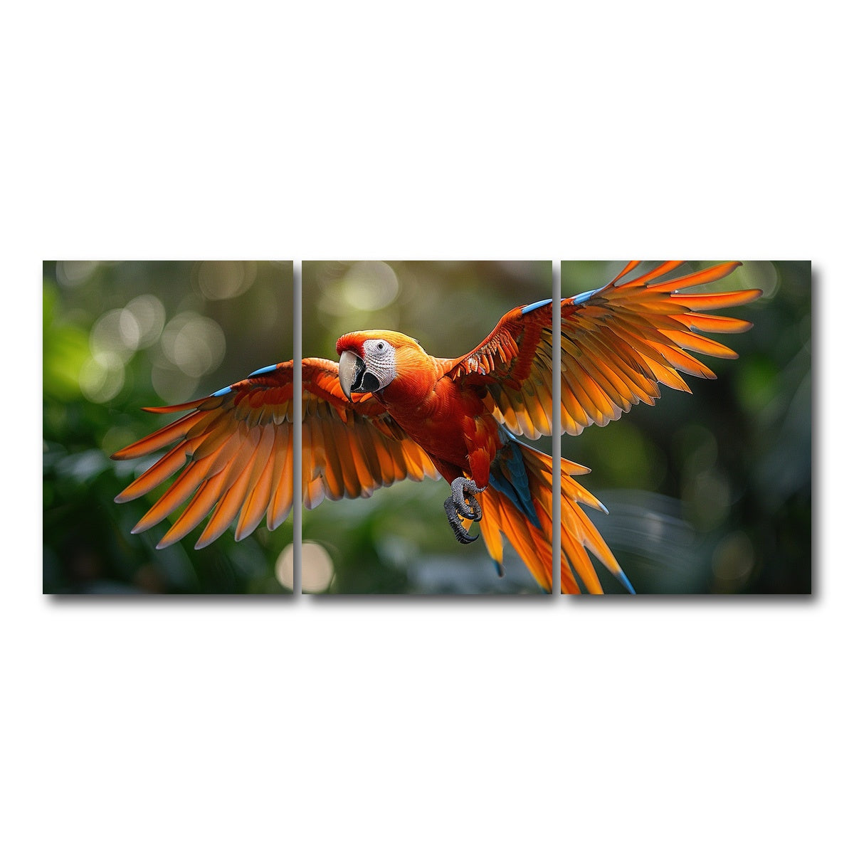 AUTO-MOCKUP WHITE | Scarlet Macaw in Flight | 3 Piece | Gallery Wrap Canvas | group=18x24