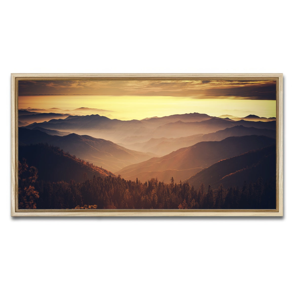 AUTO-MOCKUP WHITE | Scenic Sunset Sierra Nevada Mountains | 1 Piece | Natural Framed Canvas | group=2x1