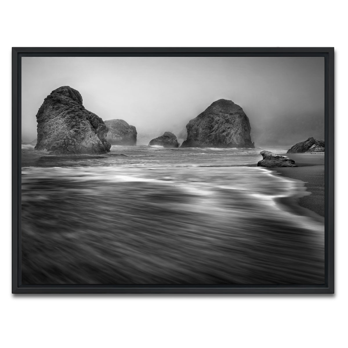 AUTO-MOCKUP WHITE | Sea Stacks - Foggy Oregon Coast | 1 Piece | Black Framed Canvas | group=4x3