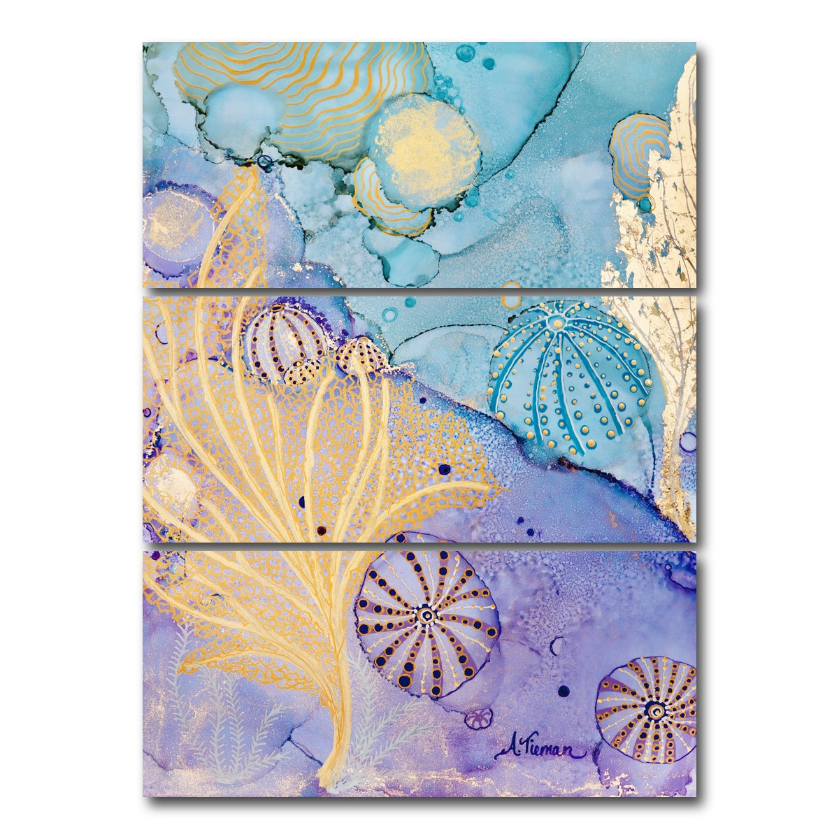 AUTO-MOCKUP WHITE | Sea Urchin Hideaway | 3 Piece | Gallery Wrap Canvas | group=8x18_stacked