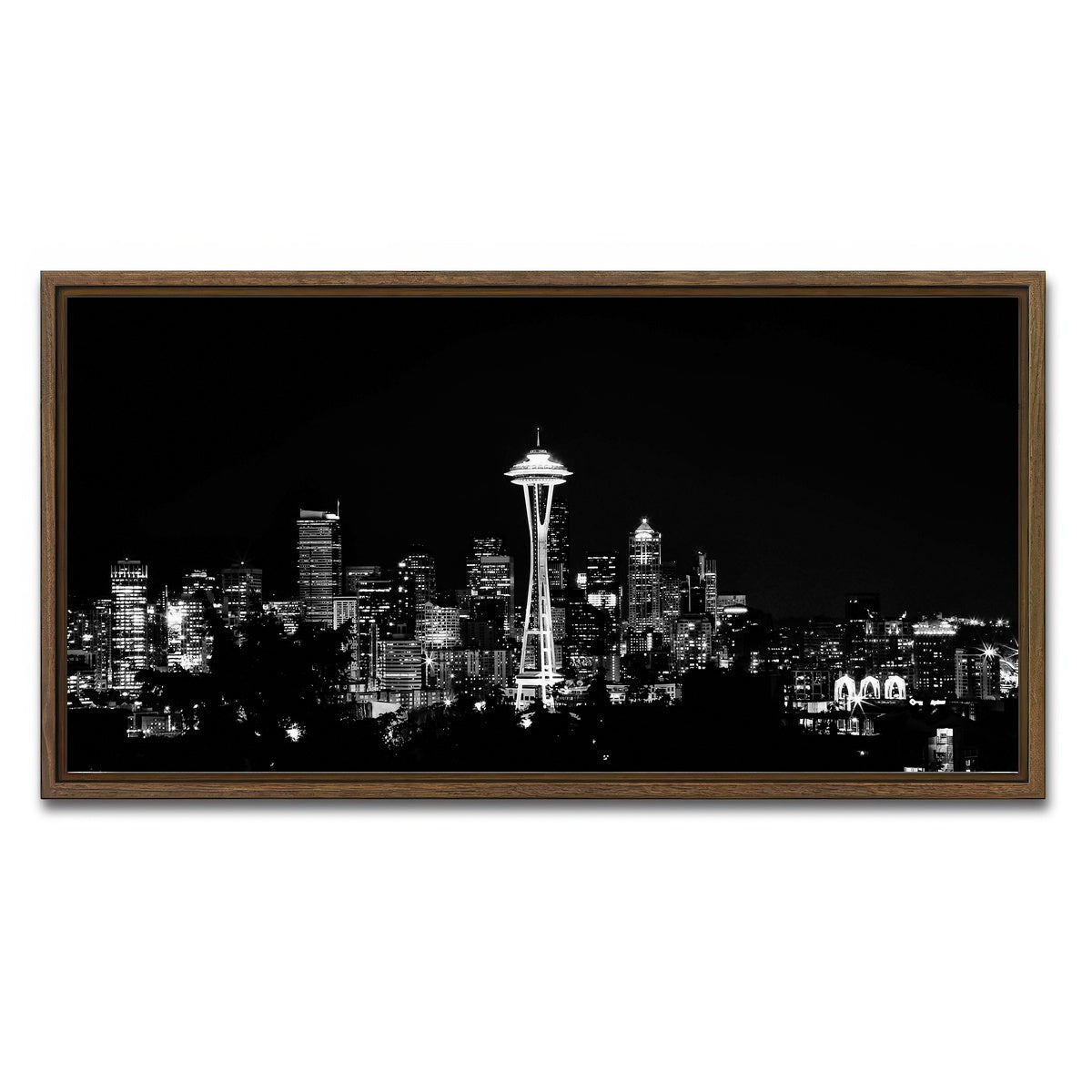 AUTO-MOCKUP WHITE | Seattle skyline | 1 Piece | Walnut Framed Canvas | group=2x1