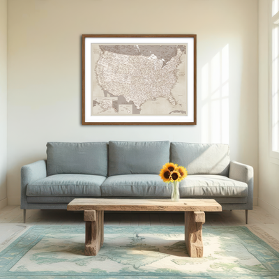 AUTO-MOCKUP ROOM | Sepia US Map Wall Art