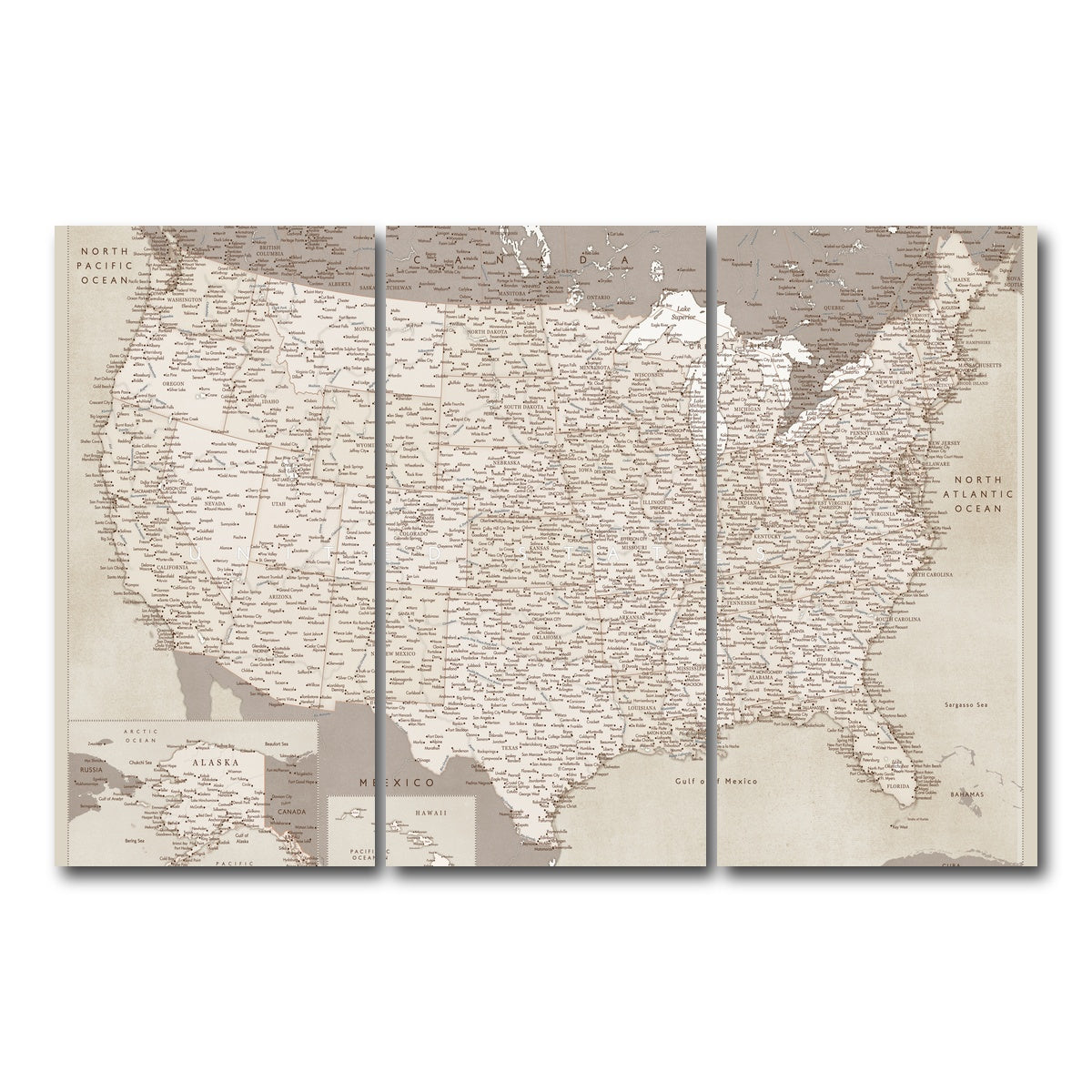 AUTO-MOCKUP WHITE | Sepia US Map | 3 Piece | Gallery Wrap Canvas | group=12x24