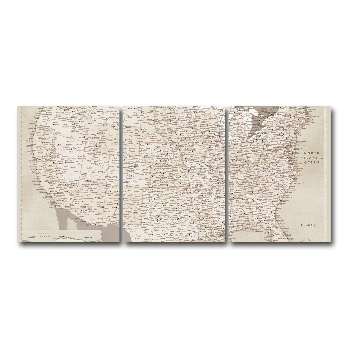 AUTO-MOCKUP WHITE | Sepia US Map | 3 Piece | Gallery Wrap Canvas | group=18x24
