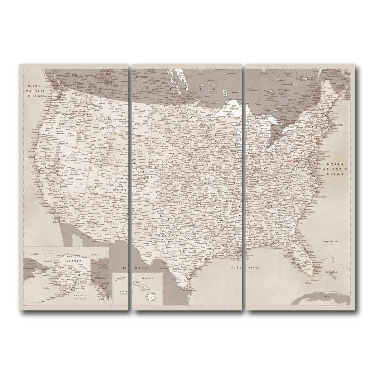 AUTO-MOCKUP WHITE | Sepia US Map | 3 Piece | Gallery Wrap Canvas | group=8x18