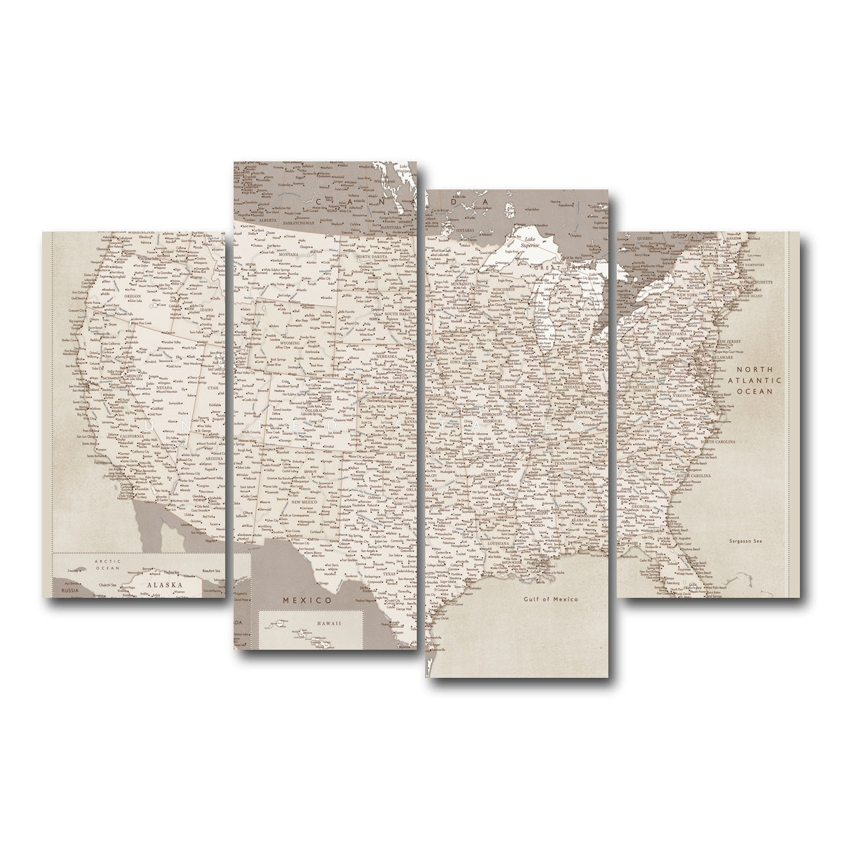 AUTO-MOCKUP WHITE | Sepia US Map | 4 Piece | Gallery Wrap Canvas | group=4_short