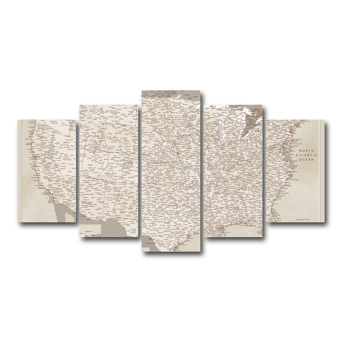 AUTO-MOCKUP WHITE | Sepia US Map | 5 Piece | Gallery Wrap Canvas | group=5_normal