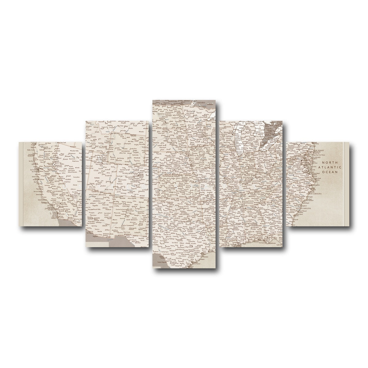 AUTO-MOCKUP WHITE | Sepia US Map | 5 Piece | Gallery Wrap Canvas | group=5_short