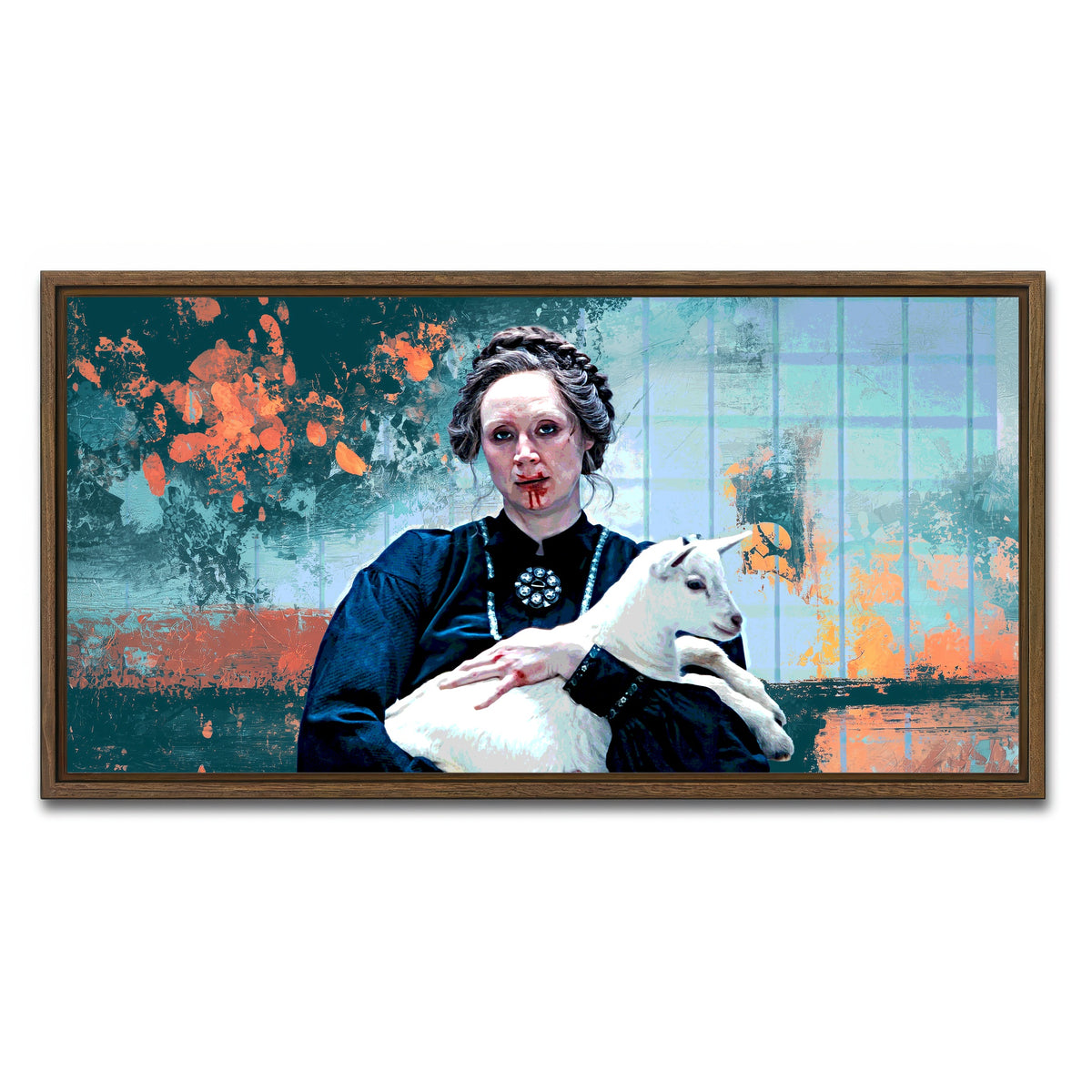 AUTO-MOCKUP WHITE | Severance Lorne & Her Goat | 1 Piece | Walnut Framed Canvas | group=2x1