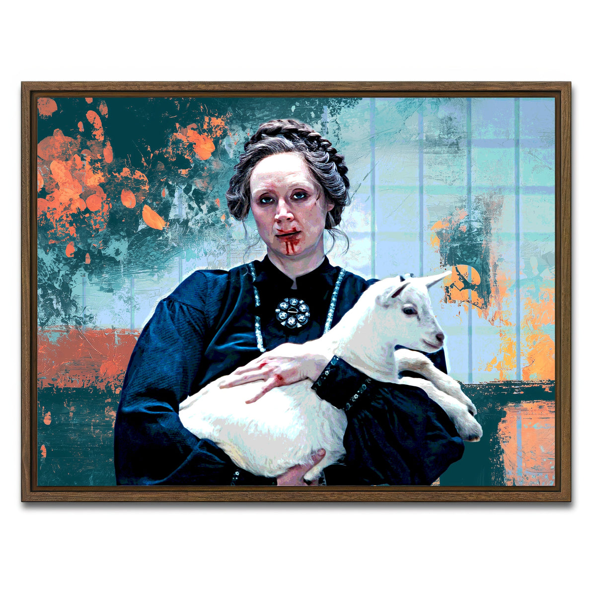 AUTO-MOCKUP WHITE | Severance Lorne & Her Goat | 1 Piece | Walnut Framed Canvas | group=4x3