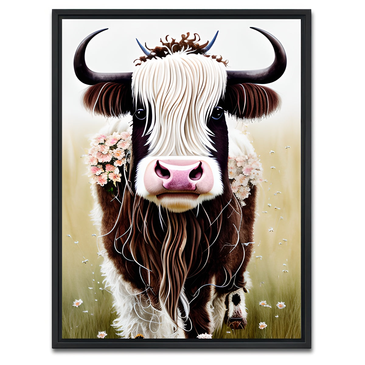 AUTO-MOCKUP WHITE | Shabby Chic Highland Cow | 1 Piece | Black Framed Canvas | group=3x4