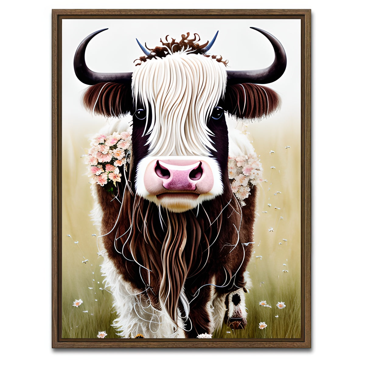 AUTO-MOCKUP WHITE | Shabby Chic Highland Cow | 1 Piece | Walnut Framed Canvas | group=3x4