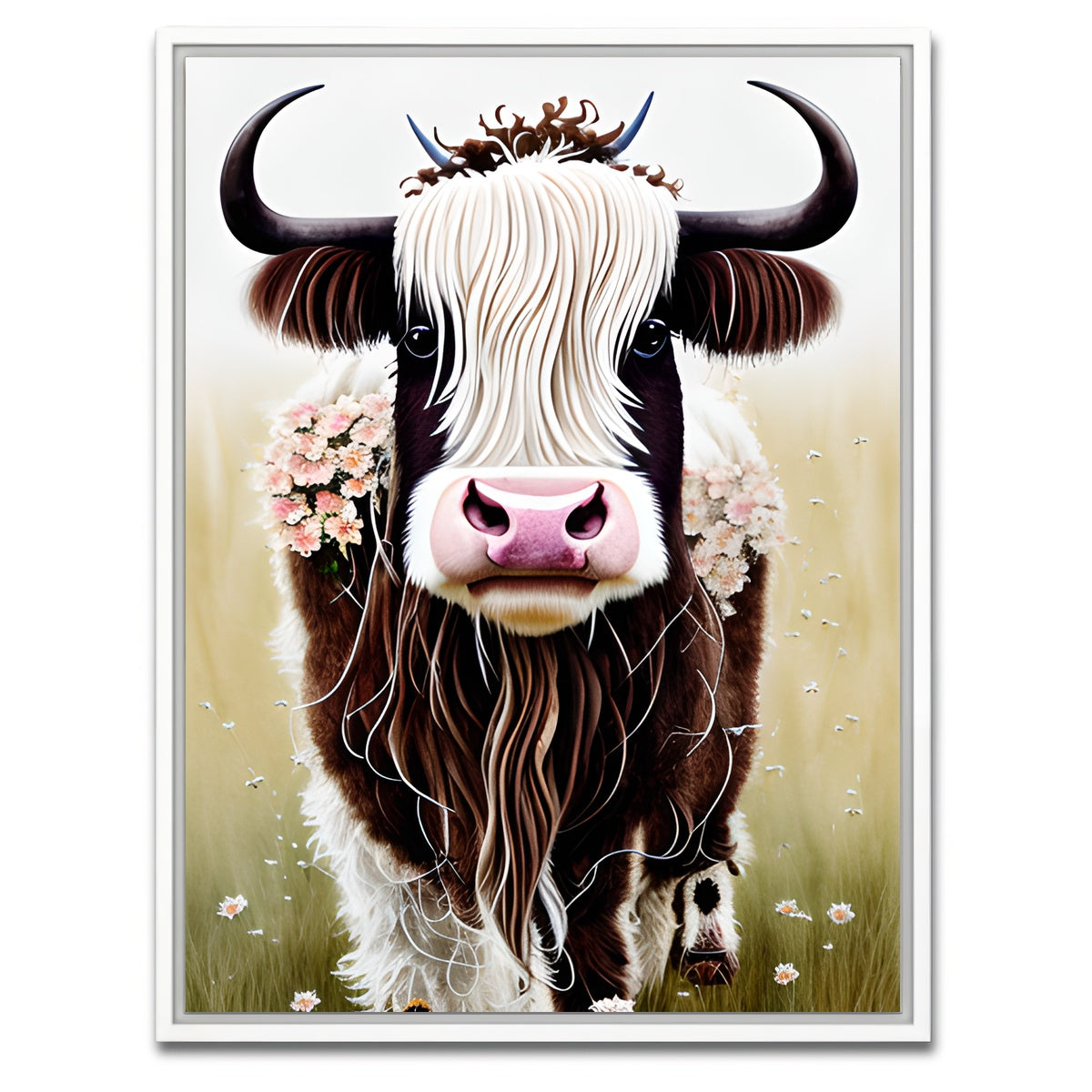 AUTO-MOCKUP WHITE | Shabby Chic Highland Cow | 1 Piece | White Framed Canvas | group=3x4