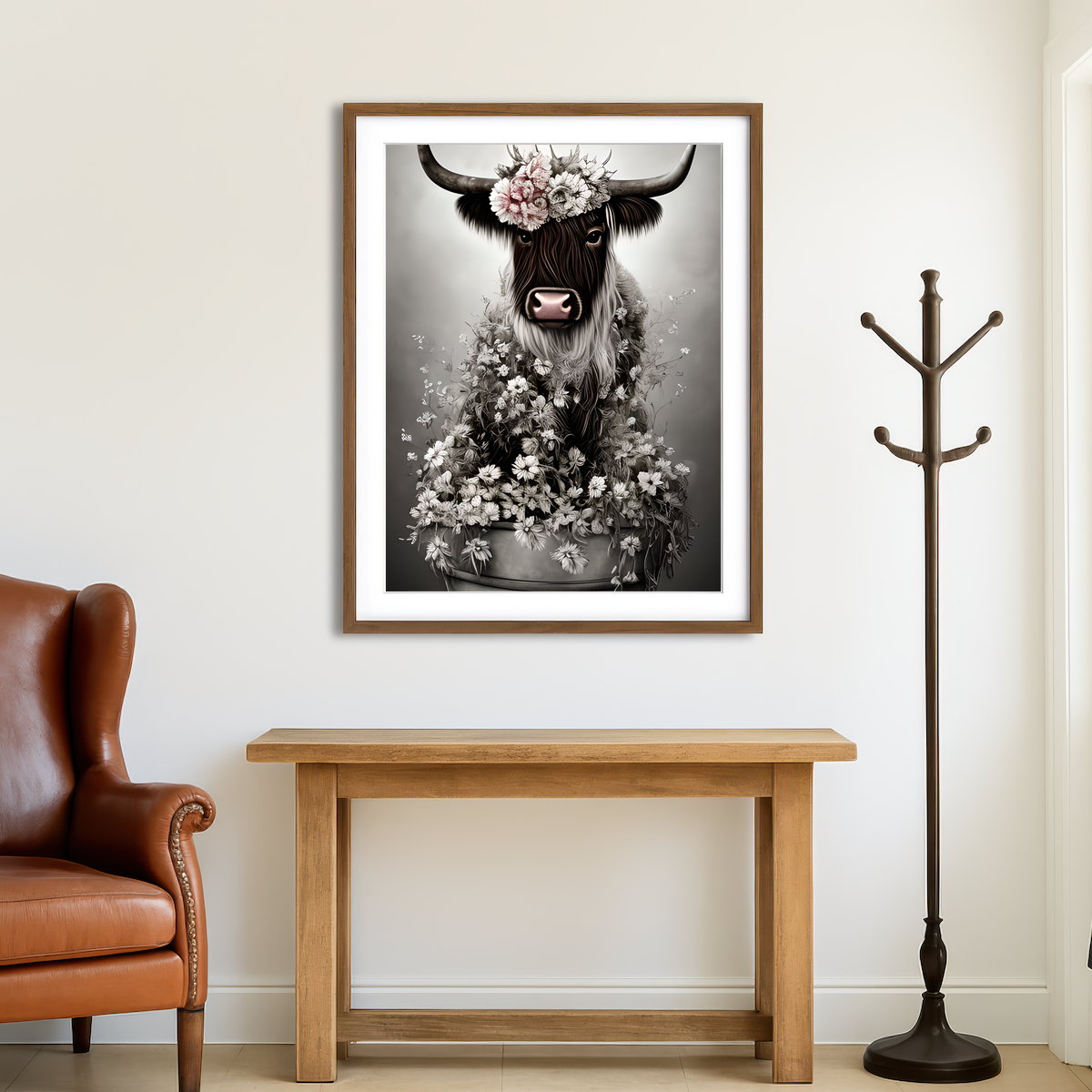 AUTO-MOCKUP ROOM | Shabby Highland Cow Wall Art