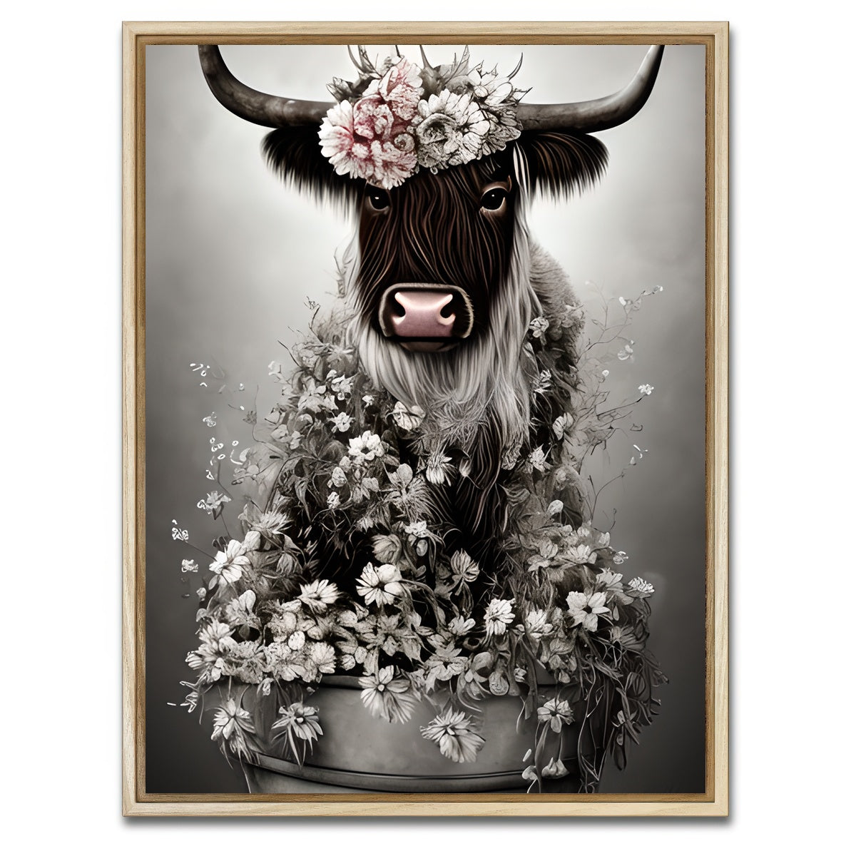 AUTO-MOCKUP WHITE | Shabby Highland Cow | 1 Piece | Natural Framed Canvas | group=3x4
