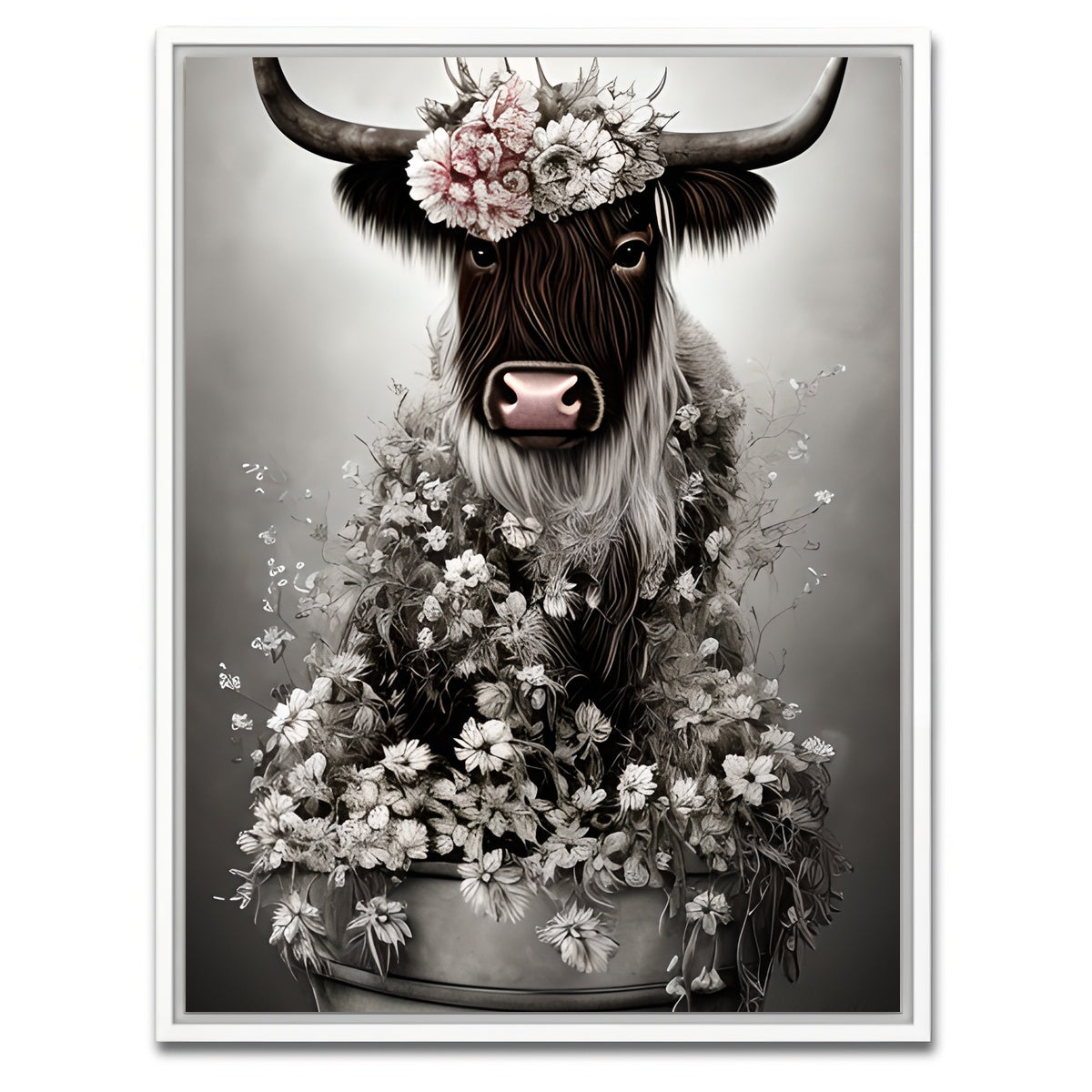AUTO-MOCKUP WHITE | Shabby Highland Cow | 1 Piece | White Framed Canvas | group=3x4