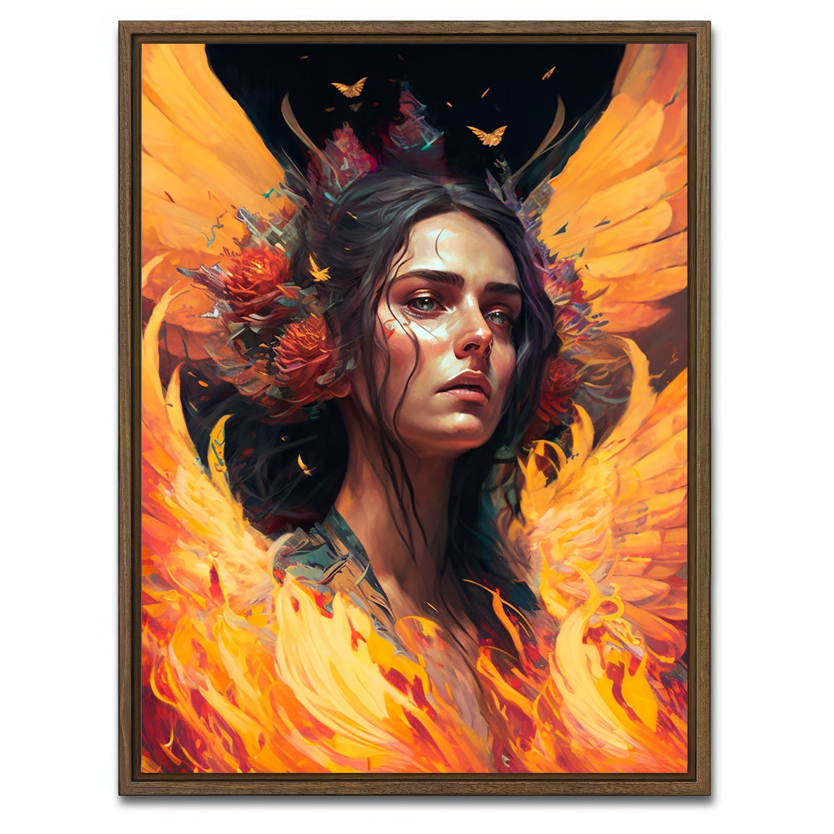 AUTO-MOCKUP WHITE | She's on Fire | 1 Piece | Walnut Framed Canvas | group=3x4