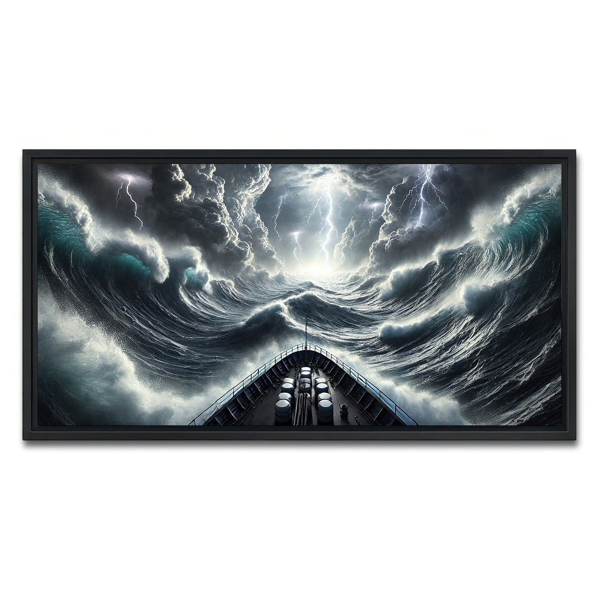AUTO-MOCKUP WHITE | Ship Deck View of Fierce Storm | 1 Piece | Black Framed Canvas | group=2x1