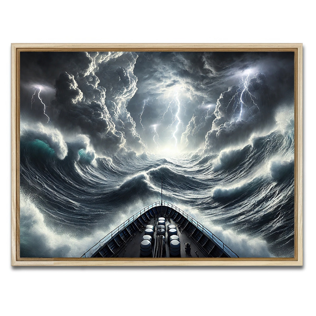 AUTO-MOCKUP WHITE | Ship Deck View of Fierce Storm | 1 Piece | Natural Framed Canvas | group=4x3