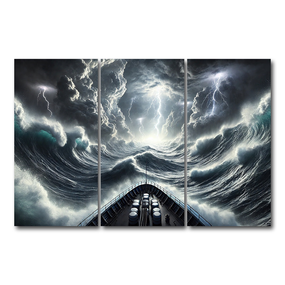 AUTO-MOCKUP WHITE | Ship Deck View of Fierce Storm | 3 Piece | Gallery Wrap Canvas | group=12x24