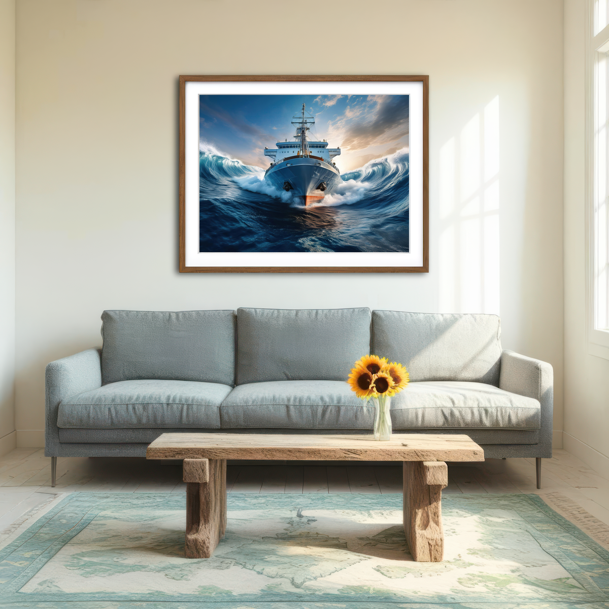 AUTO-MOCKUP ROOM | Ship in High Waves Wall Art