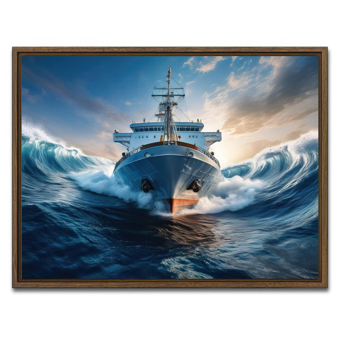 AUTO-MOCKUP WHITE | Ship in High Waves | 1 Piece | Walnut Framed Canvas | group=4x3