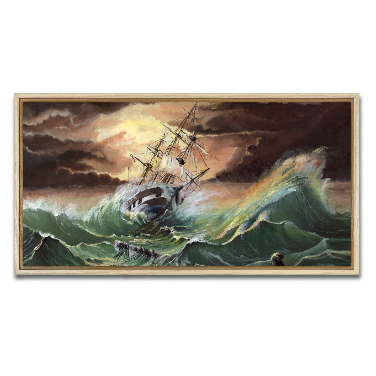 AUTO-MOCKUP WHITE | Ship in Storm | 1 Piece | Natural Framed Canvas | group=2x1
