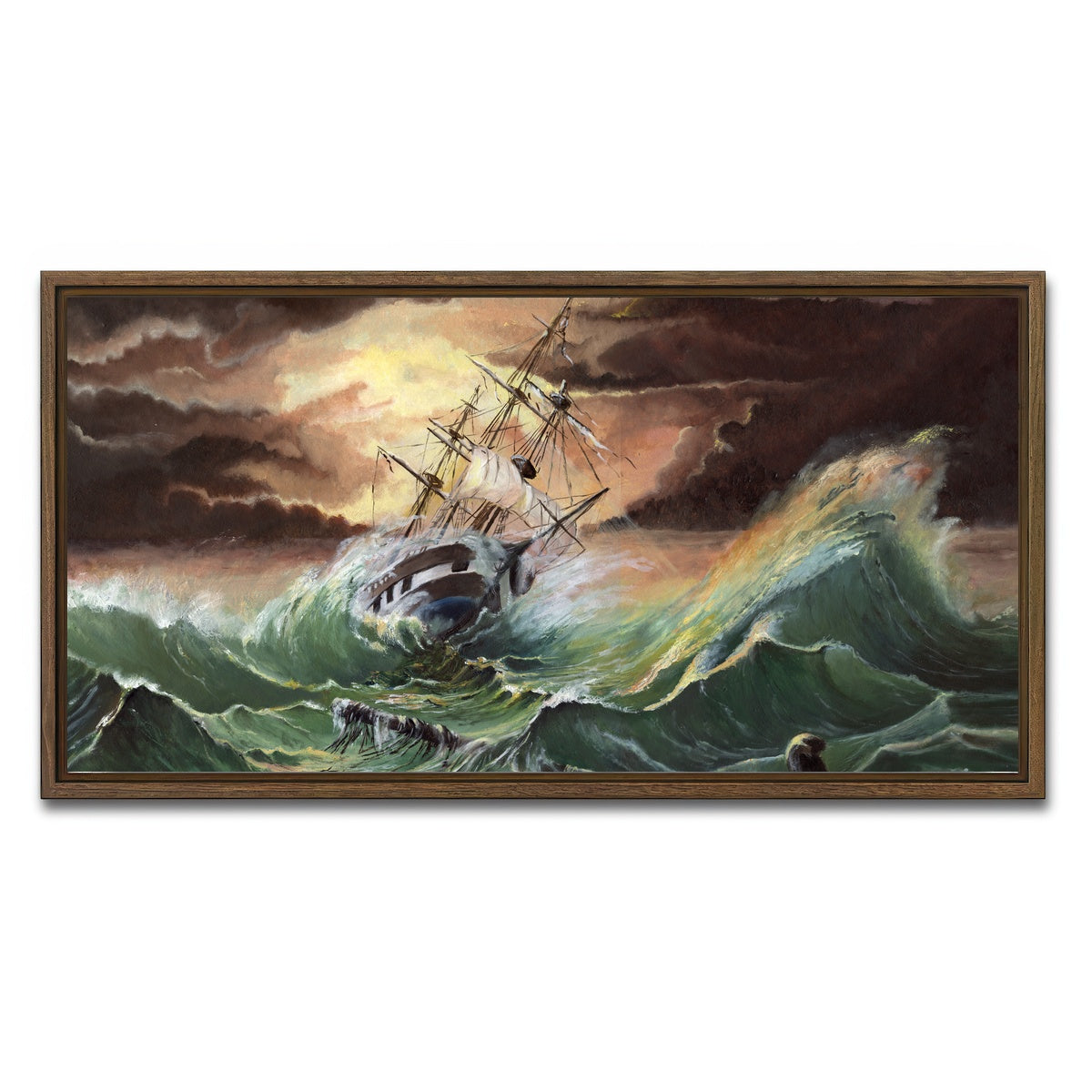 AUTO-MOCKUP WHITE | Ship in Storm | 1 Piece | Walnut Framed Canvas | group=2x1