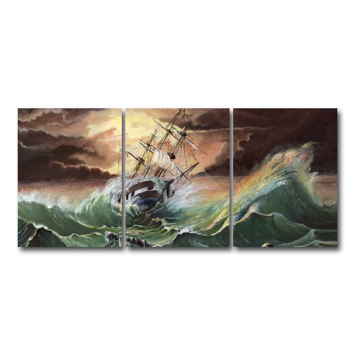 AUTO-MOCKUP WHITE | Ship in Storm | 3 Piece | Gallery Wrap Canvas | group=18x24