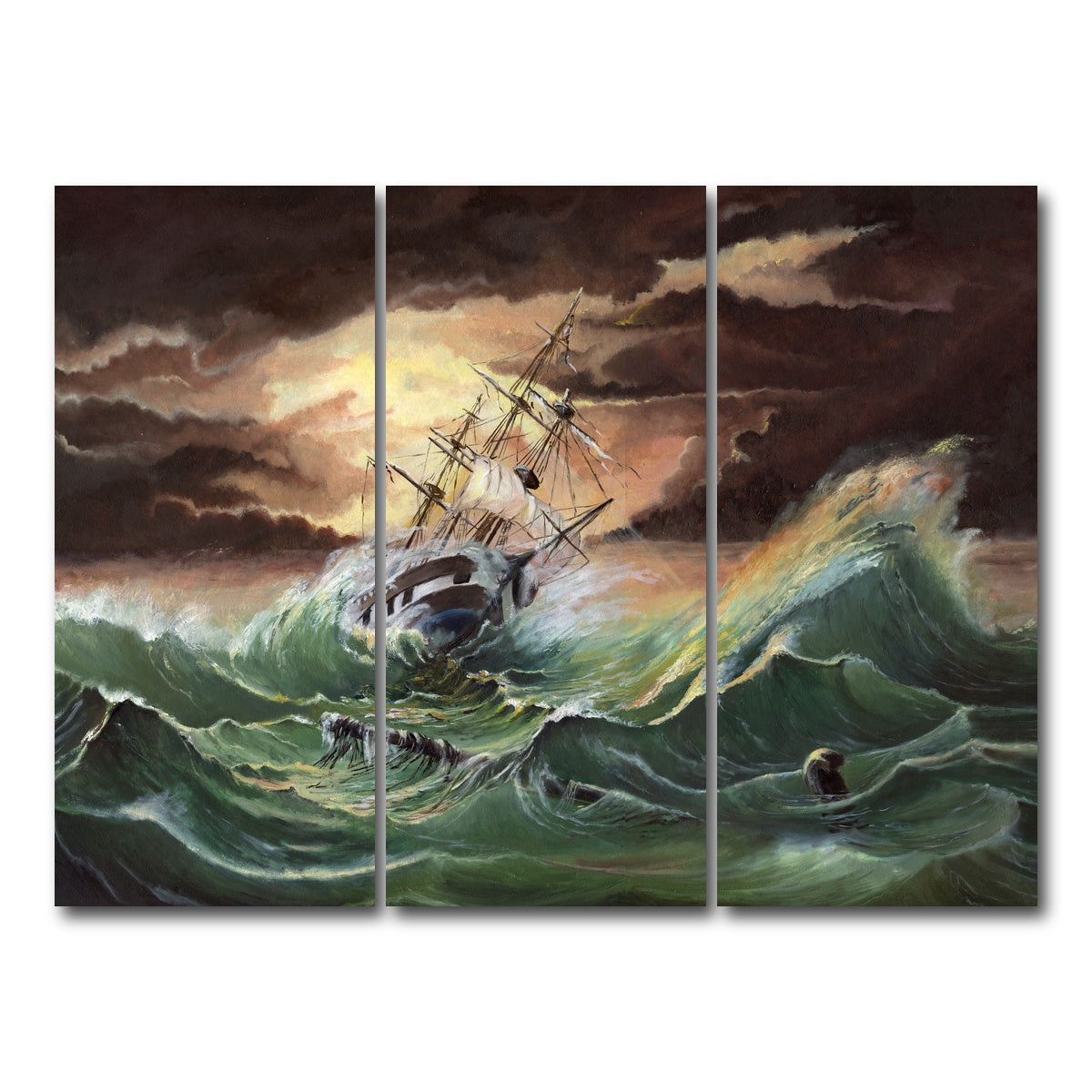 AUTO-MOCKUP WHITE | Ship in Storm | 3 Piece | Gallery Wrap Canvas | group=8x18