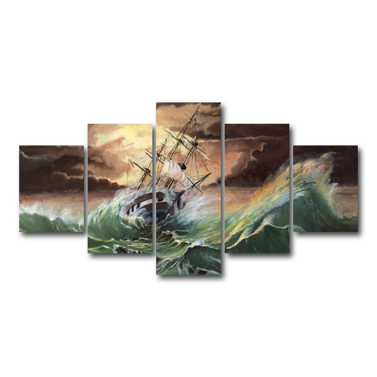 AUTO-MOCKUP WHITE | Ship in Storm | 5 Piece | Gallery Wrap Canvas | group=5_short