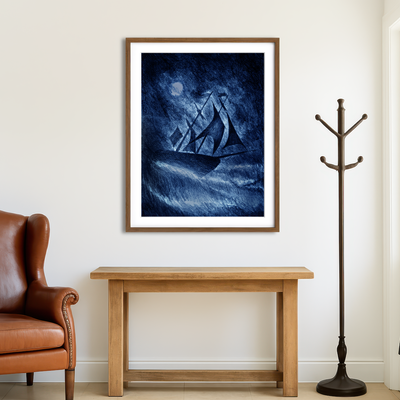 AUTO-MOCKUP ROOM | Ship on the Storm Waves Wall Art