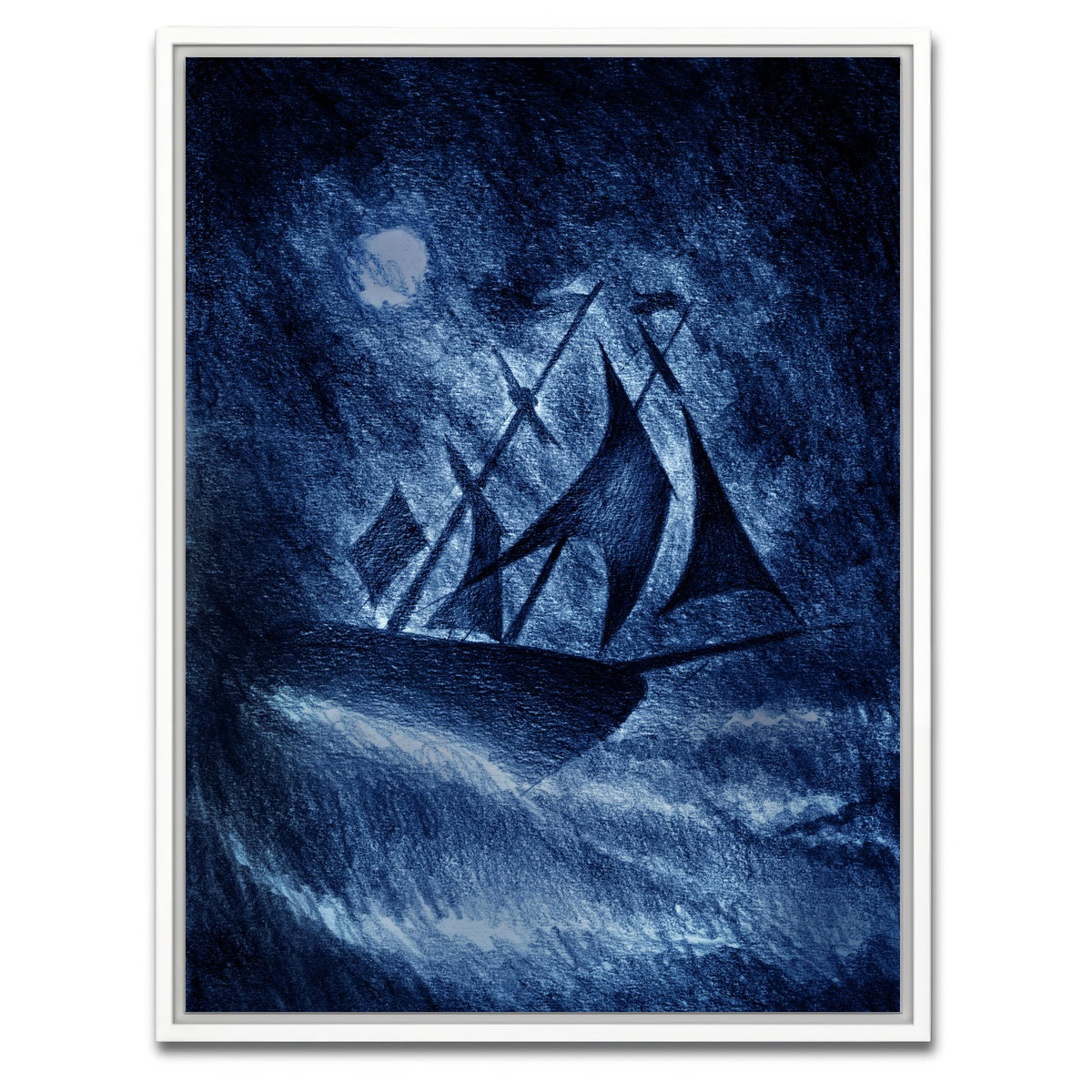 AUTO-MOCKUP WHITE | Ship on the Storm Waves | 1 Piece | White Framed Canvas | group=3x4