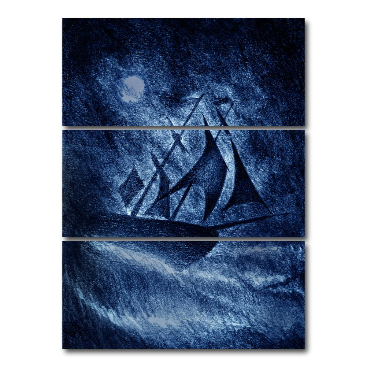 AUTO-MOCKUP WHITE | Ship on the Storm Waves | 3 Piece | Gallery Wrap Canvas | group=8x18_stacked