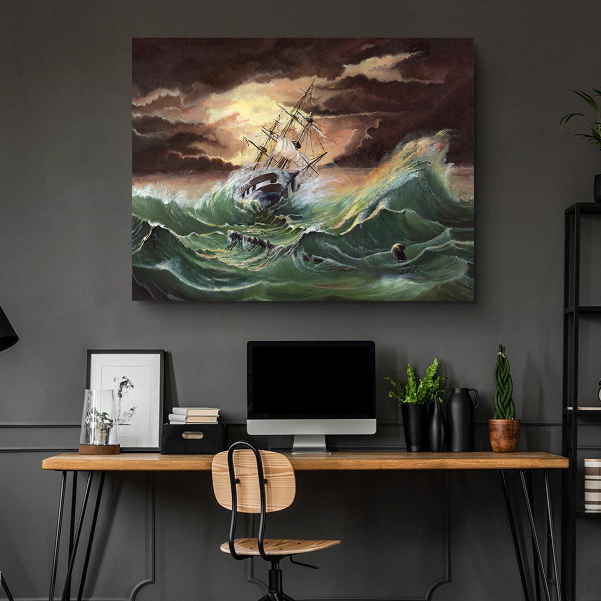 Ship in Storm Wall Art