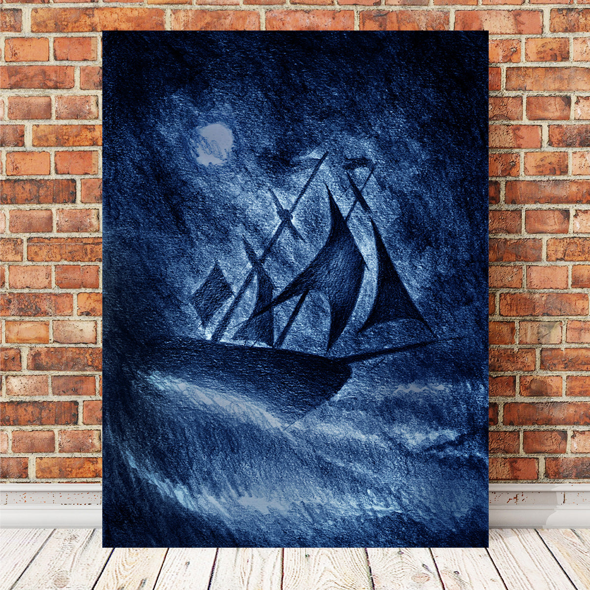 Ship on the Storm Waves Wall Art