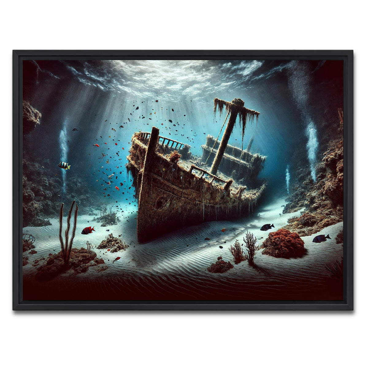 AUTO-MOCKUP WHITE | Shipwreck on Ocean Floor | 1 Piece | Black Framed Canvas | group=4x3