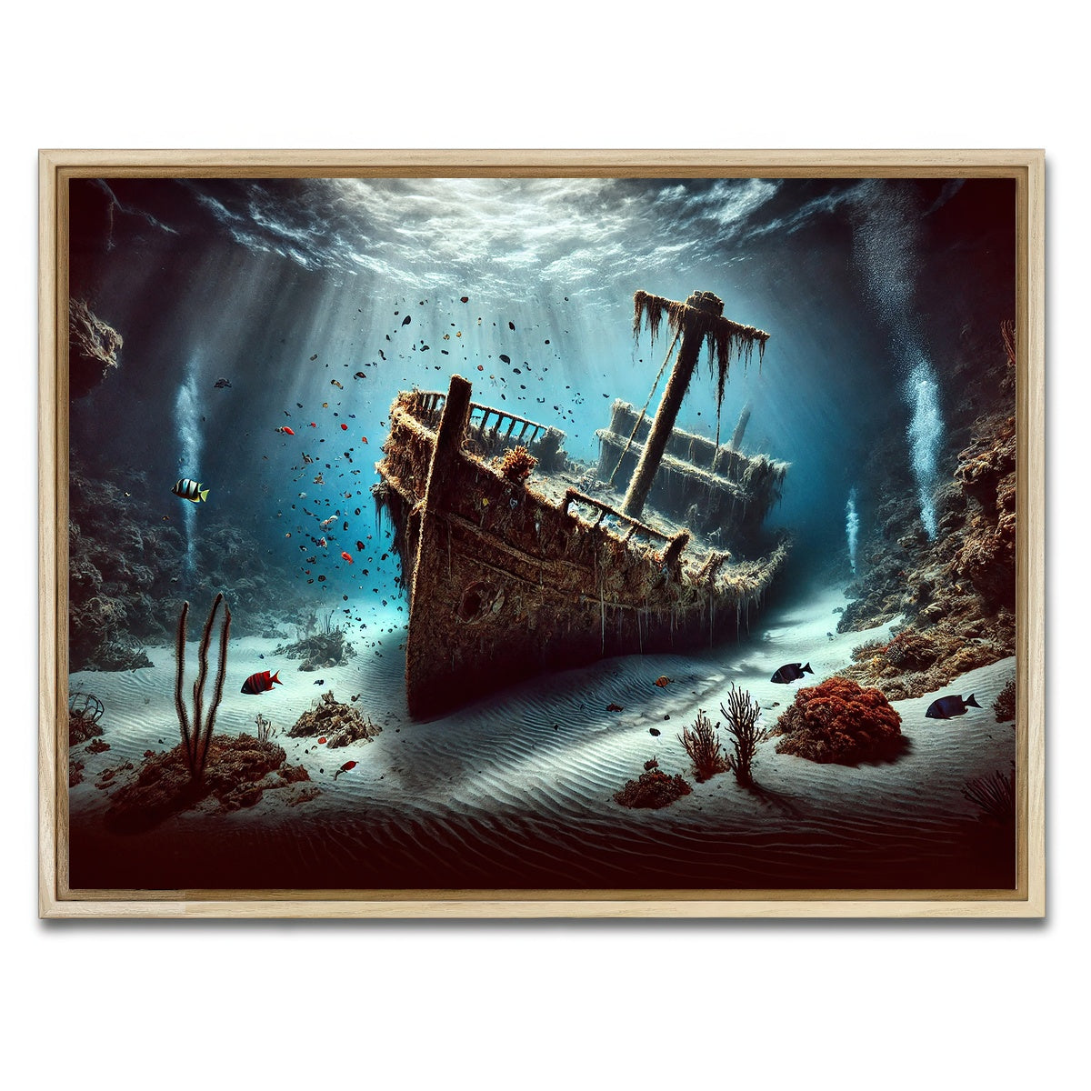 AUTO-MOCKUP WHITE | Shipwreck on Ocean Floor | 1 Piece | Natural Framed Canvas | group=4x3