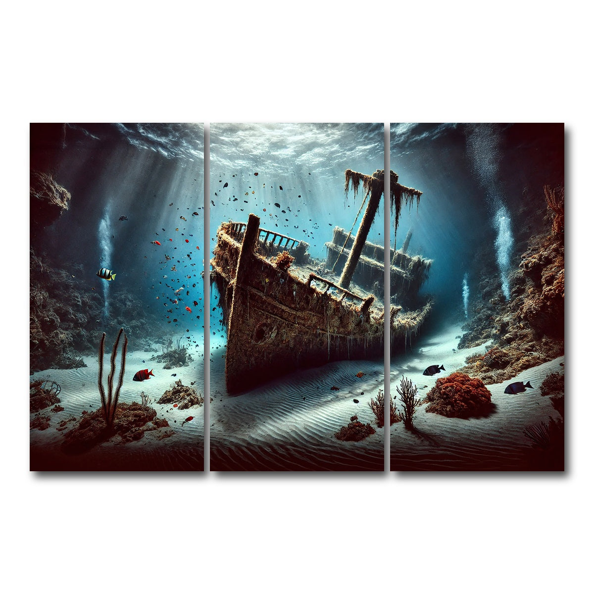 AUTO-MOCKUP WHITE | Shipwreck on Ocean Floor | 3 Piece | Gallery Wrap Canvas | group=12x24