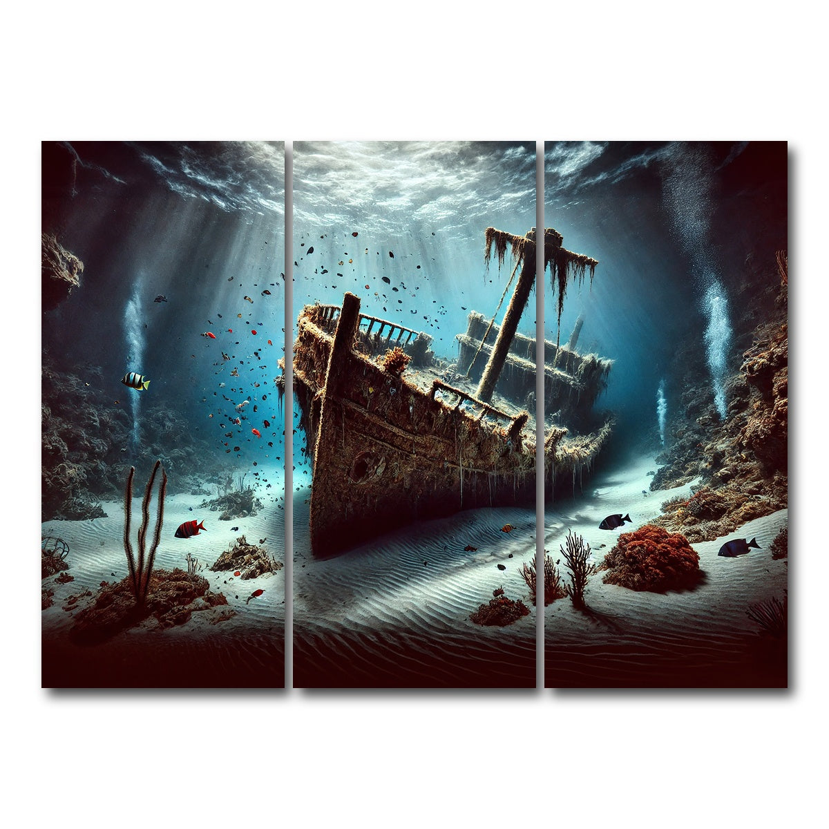 AUTO-MOCKUP WHITE | Shipwreck on Ocean Floor | 3 Piece | Gallery Wrap Canvas | group=8x18