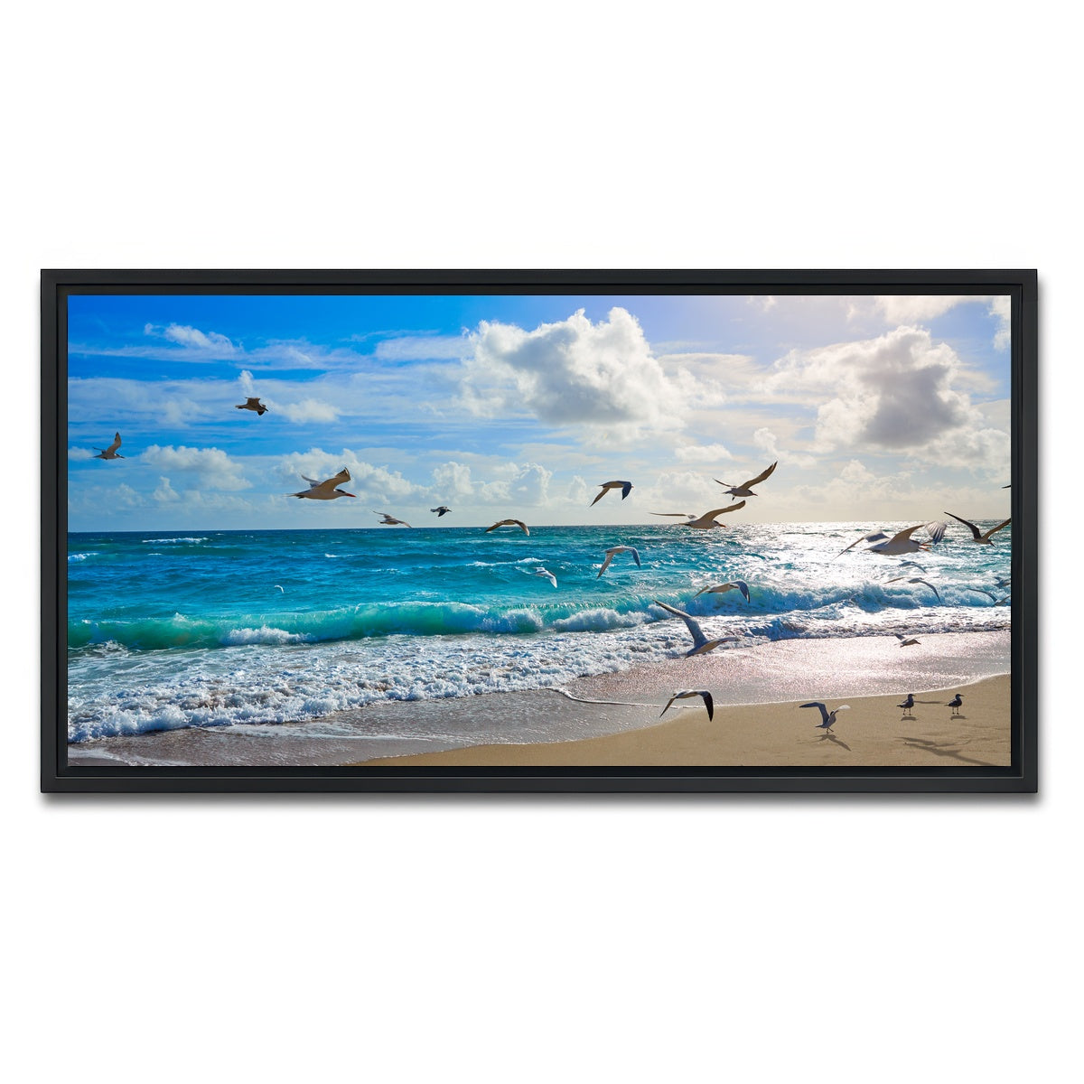 AUTO-MOCKUP WHITE | Singer Island beach seagulls | 1 Piece | Black Framed Canvas | group=2x1