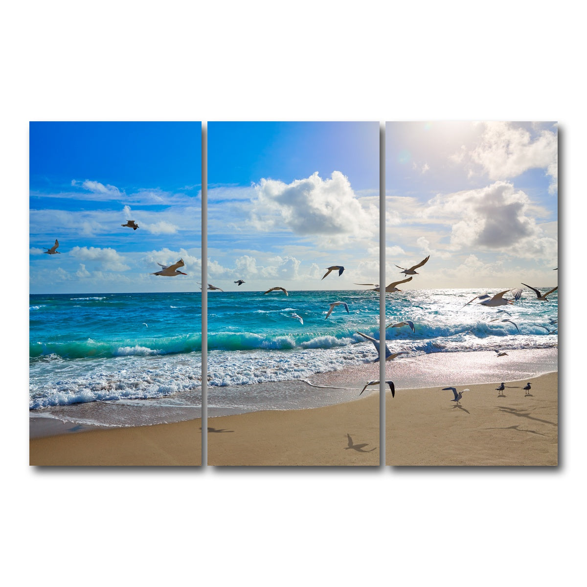 AUTO-MOCKUP WHITE | Singer Island beach seagulls | 3 Piece | Gallery Wrap Canvas | group=12x24