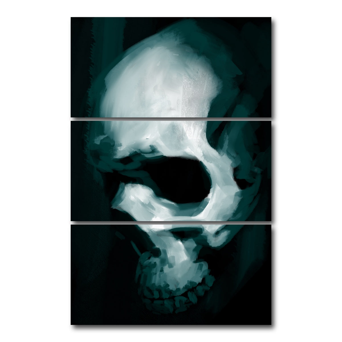 AUTO-MOCKUP WHITE | Skull In Profile | 3 Piece | Gallery Wrap Canvas | group=12x24_stacked