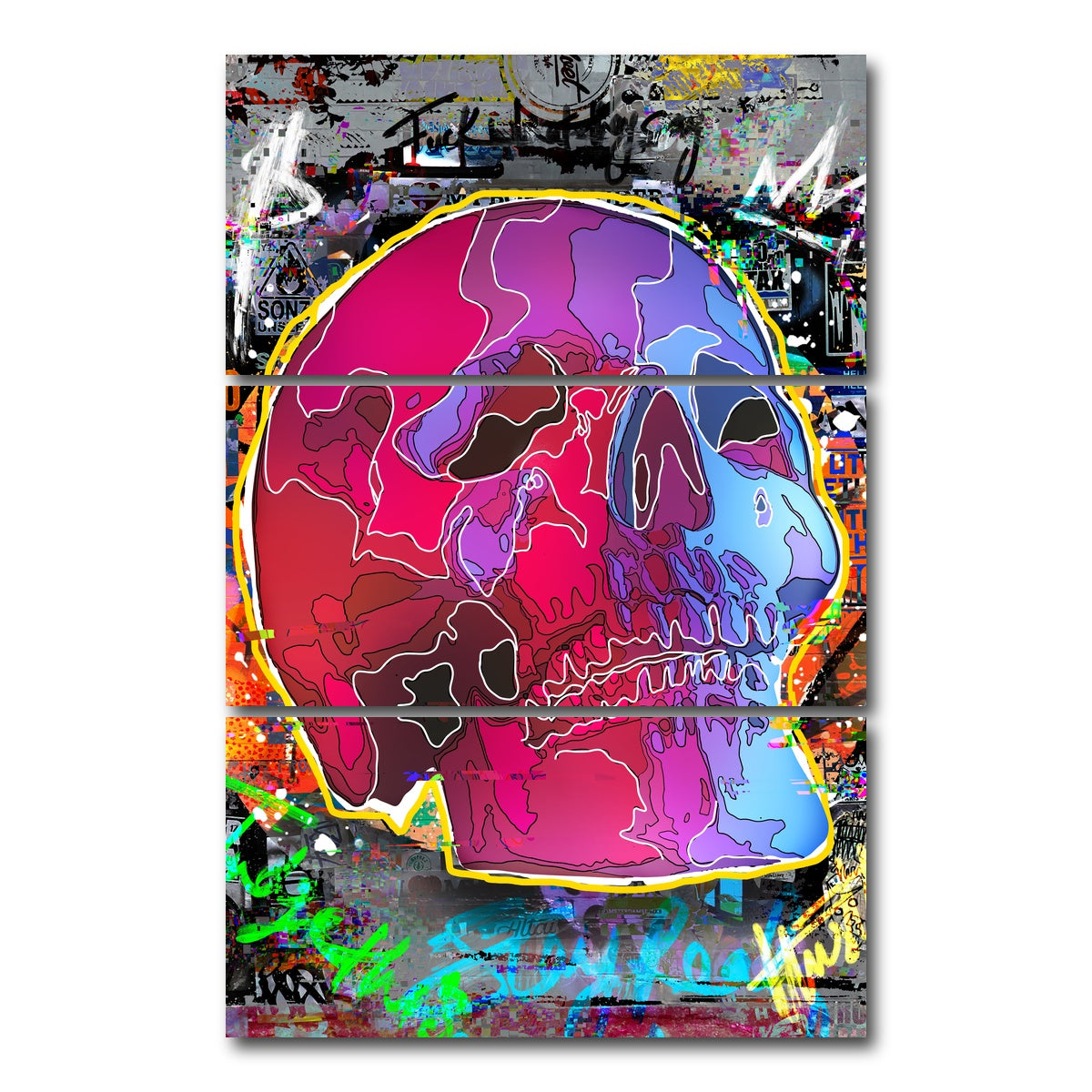 AUTO-MOCKUP WHITE | Skull design | 3 Piece | Gallery Wrap Canvas | group=12x24_stacked