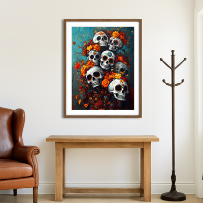 AUTO-MOCKUP ROOM | Skulls with Flowers Wall Art